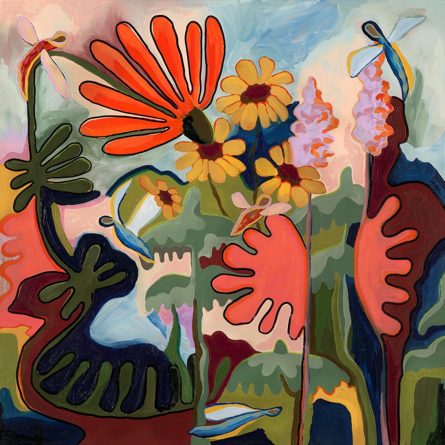 Dragonfly Season – Original Acrylic and Oil Painting on Canvas by Lynzie Bremner (90x90cm) - Lynzie Bremner, Artist