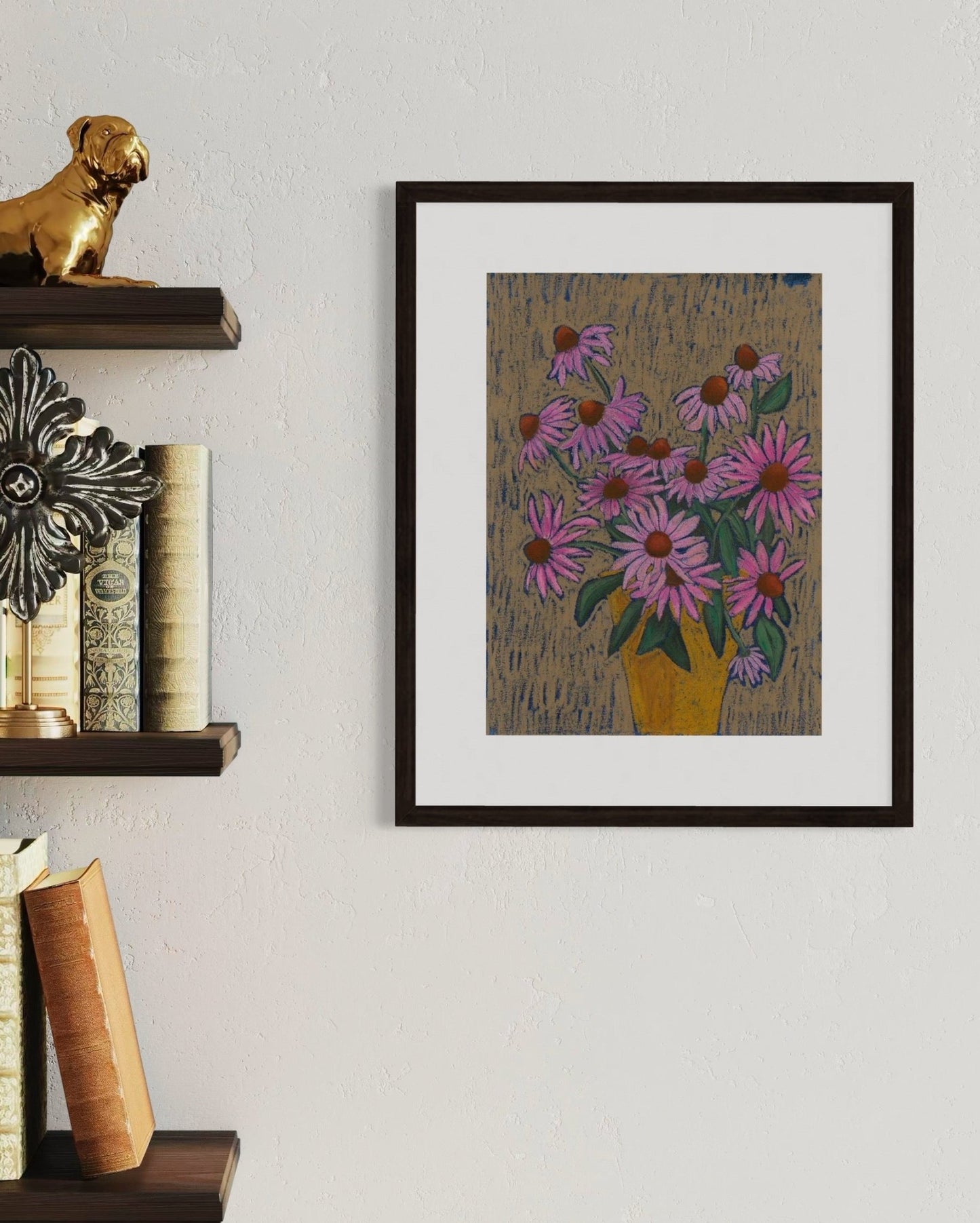 Echinacea Study – Original Oil Pastel on Canvas Paper by Lynzie Bremner (40x30cm) - Lynzie Bremner, Artist