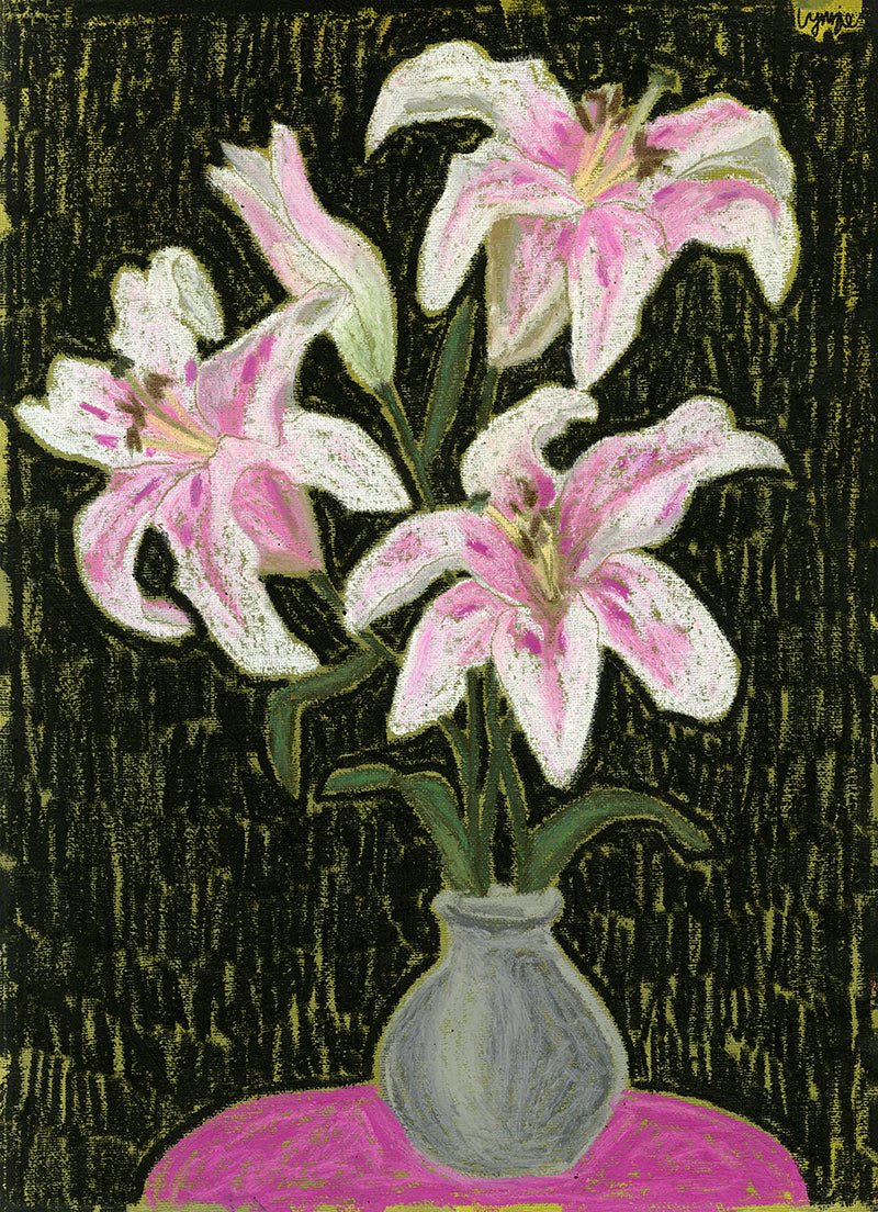 Lily Study – Original Oil Pastel on Canvas Paper by Lynzie Bremner (40x30cm) - Lynzie Bremner, Artist