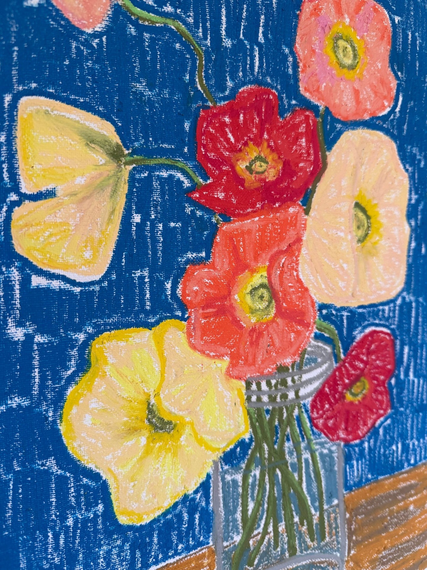 Poppy Study – Original Oil Pastel on Canvas Paper by Lynzie Bremner (40x30cm) - Lynzie Bremner, Artist