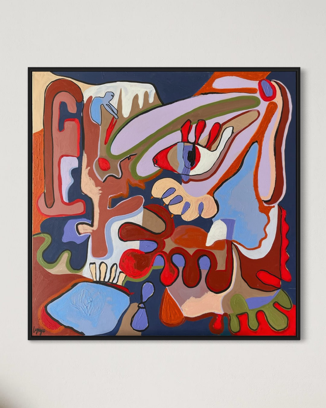 "Toxic Beauty" – Original acrylic and oil painting by Lynzie Bremner. Abstract composition with bold colors, exploring themes of beauty and toxicity, created on canvas (35.4x35.4 inches).