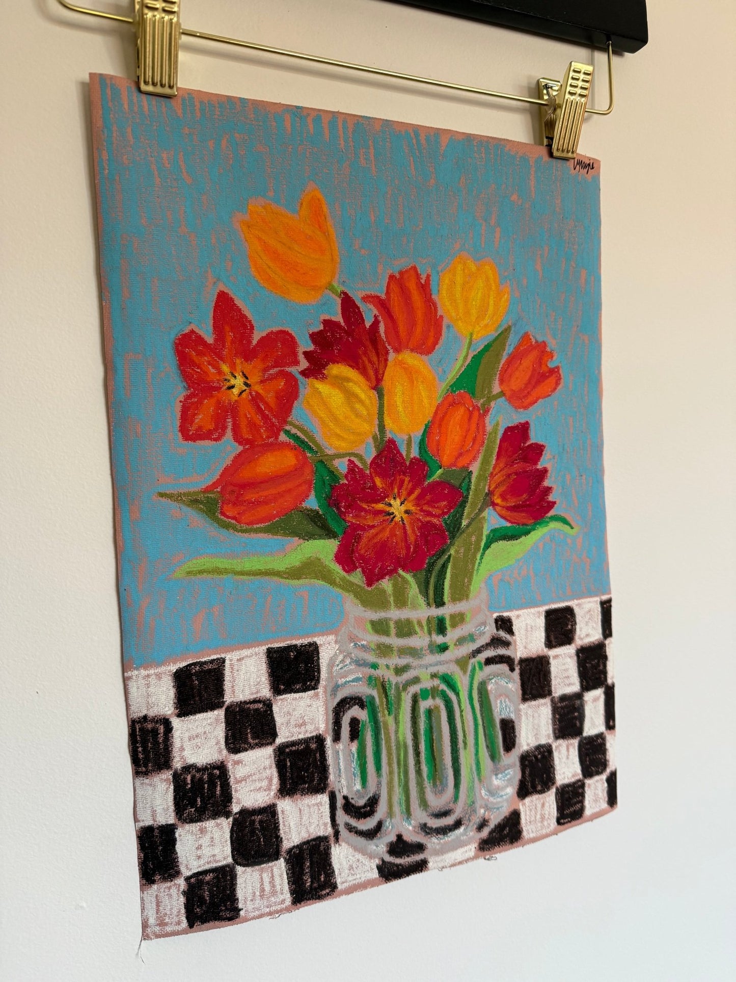 Tulip Study – Original Oil Pastel on Canvas Paper by Lynzie Bremner (40x30cm) - Lynzie Bremner, Artist