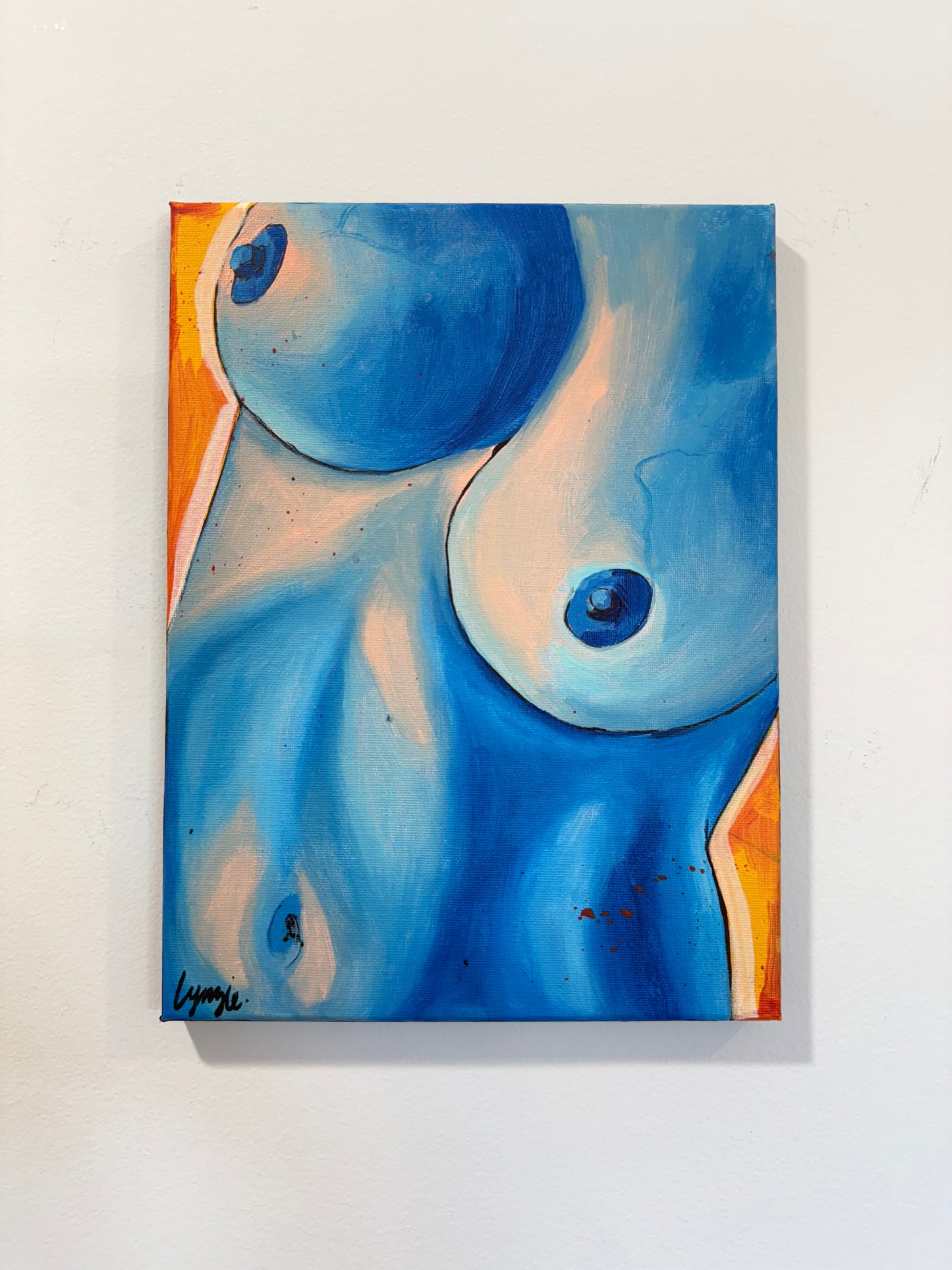 Full view of "Breast In Show #10" by Lynzie Bremner, acrylic on canvas, cropped to square.