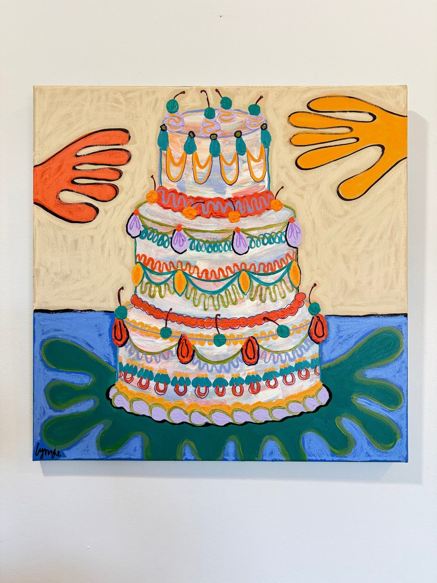 Greedy Guts – Original Acrylic and Oil Painting on Canvas by Lynzie Bremner (35x35cm) - Lynzie Bremner, Artist