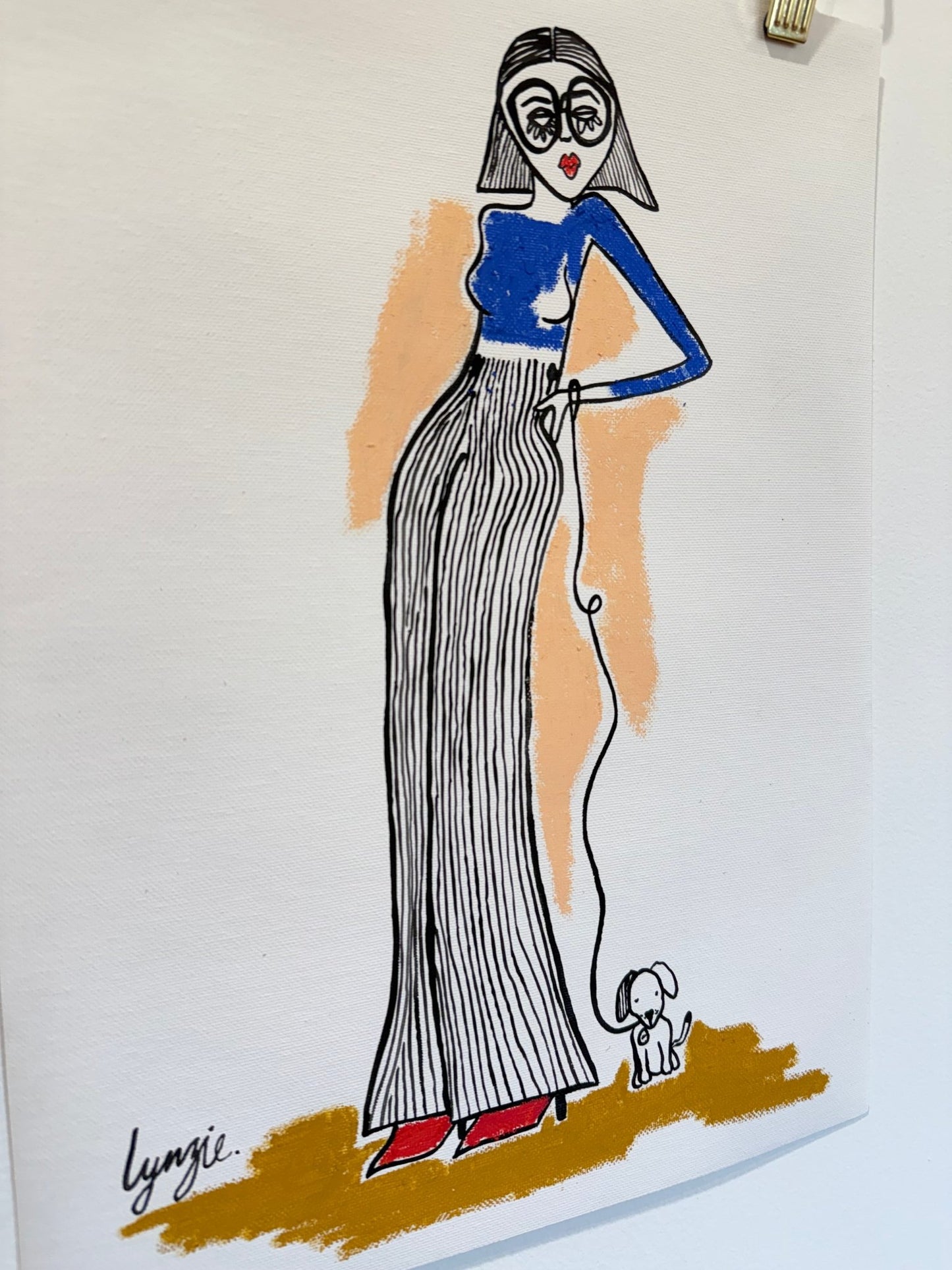 Little Lady 4 - Original Acrylic and Oil Pastel Artwork on Canvas Paper by Lynzie Bremner (40x30cm) - Lynzie Bremner, Artist
