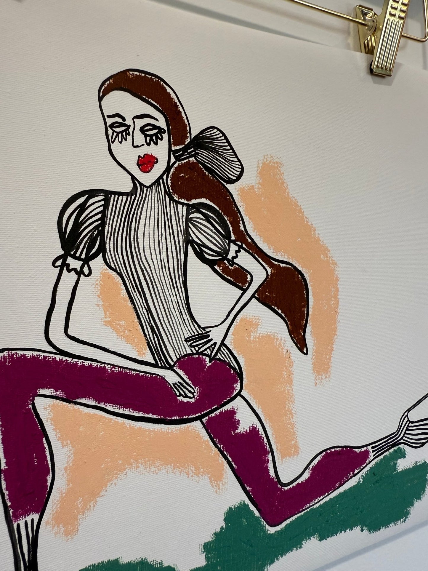 Little Lady 6 - Acrylic and Oil Pastel Original Artwork on Canvas Paper by Lynzie Bremner (40x30 cm) - Lynzie Bremner, Artist