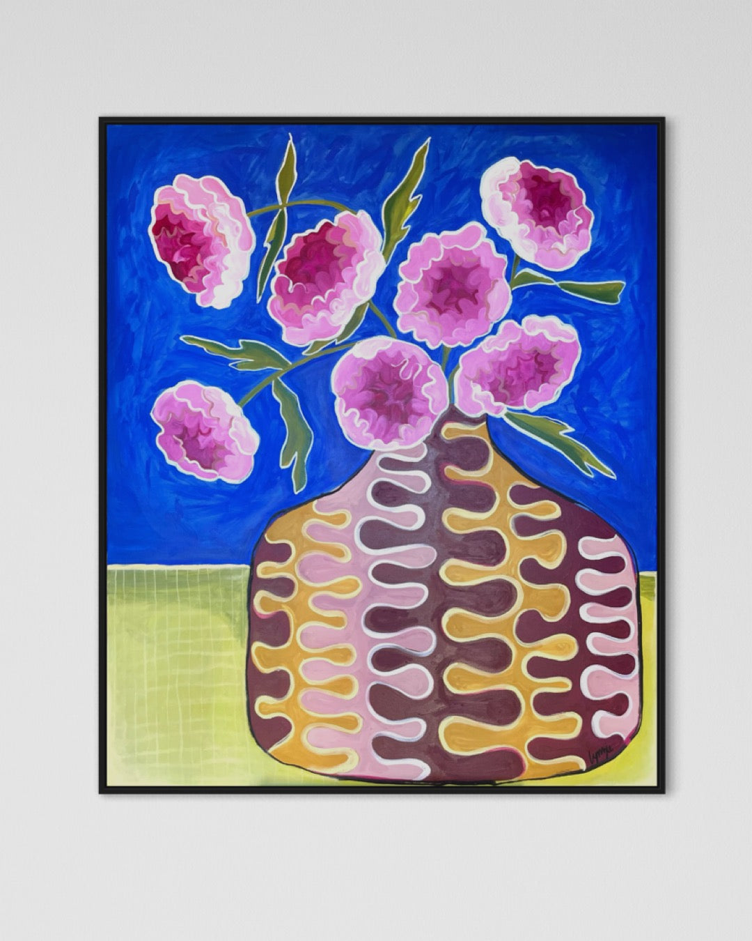 Front view of The Bride Wanted Peonies painting by Lynzie Bremner – floral still life in acrylic and oil on canvas.