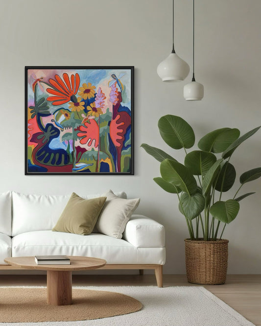 Dragonfly Season – Original Acrylic and Oil Painting on Canvas by Lynzie Bremner (90x90cm) - Lynzie Bremner, Artist