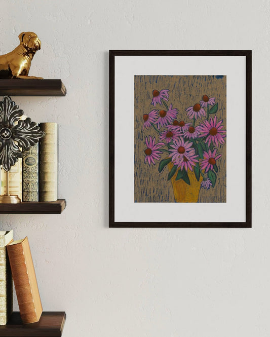 Echinacea Study – Original Oil Pastel on Canvas Paper by Lynzie Bremner (40x30cm) - Lynzie Bremner, Artist
