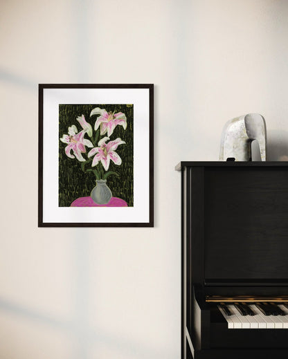 Lily Study – Original Oil Pastel on Canvas Paper by Lynzie Bremner (40x30cm) - Lynzie Bremner, Artist