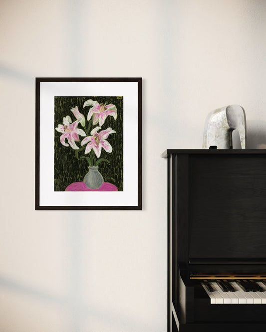 Lily Study – Original Oil Pastel on Canvas Paper by Lynzie Bremner (40x30cm) - Lynzie Bremner, Artist