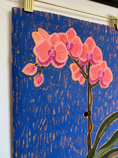 Orchid Study – Original Oil Pastel on Canvas Paper by Lynzie Bremner (40x30cm) - Lynzie Bremner, Artist