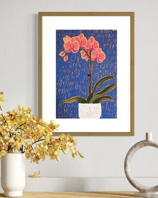 Orchid Study – Original Oil Pastel on Canvas Paper by Lynzie Bremner (40x30cm) - Lynzie Bremner, Artist