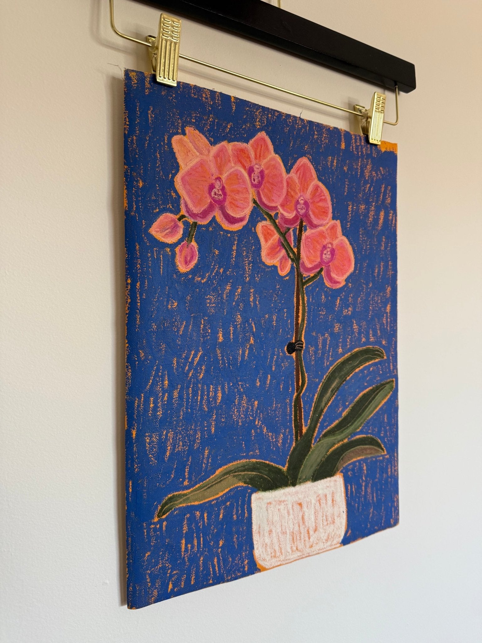 Orchid Study – Original Oil Pastel on Canvas Paper by Lynzie Bremner (40x30cm) - Lynzie Bremner, Artist