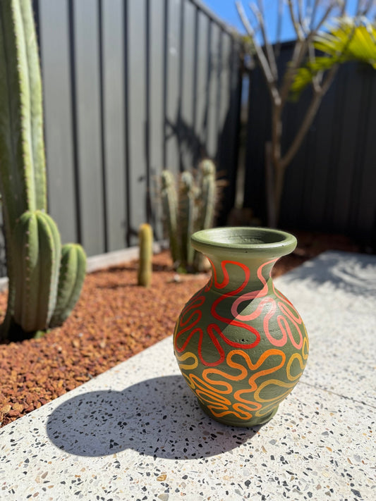 Squiggle Pot #3 – Original acrylic on clay pot by Lynzie Bremner (35 cm height)