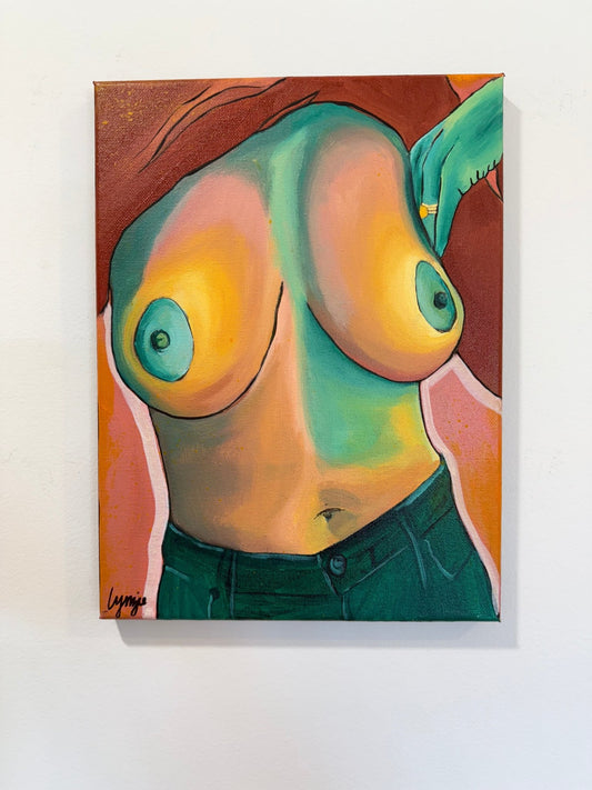 Breast In Show 12 - Acrylic on Canvas by Lynzie Bremner (31x23 cm) - Lynzie Bremner, Artist