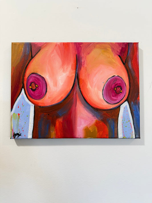 Breast In Show 15 - Acrylic on Canvas by Lynzie Bremner (31x23 cm) - Lynzie Bremner, Artist