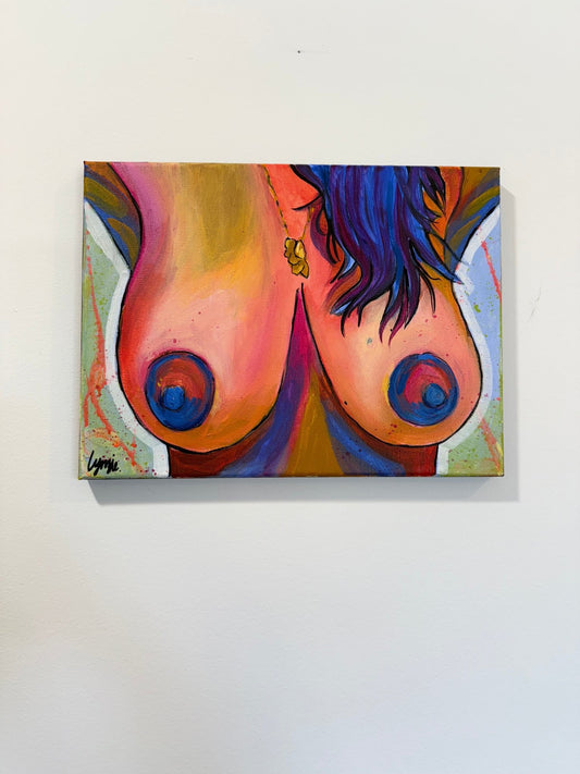 Breast In Show 2 - Acrylic on Canvas by Lynzie Bremner (31x23 cm) - Lynzie Bremner, Artist