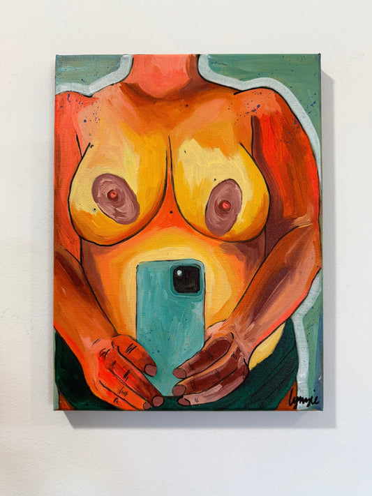 Breast In Show 7 - Acrylic on Canvas by Lynzie Bremner (31x23 cm) - Lynzie Bremner, Artist