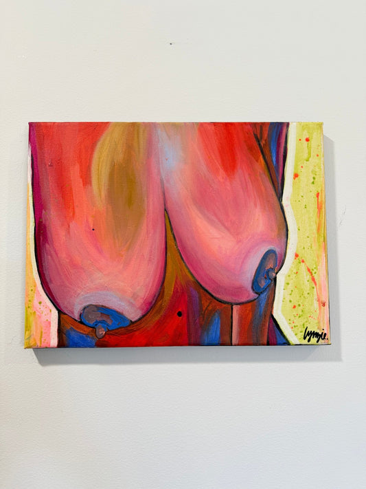 Breast In Show 8 - Acrylic on Canvas by Lynzie Bremner (31x23 cm) - Lynzie Bremner, Artist