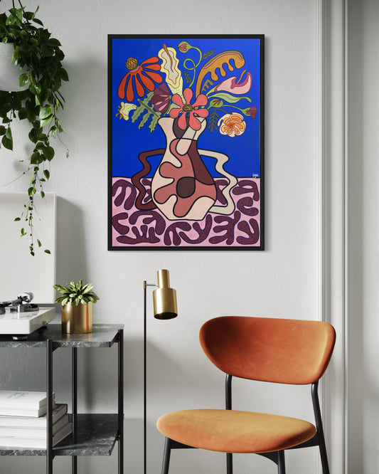 Circus Flowers – Original acrylic painting on canvas by Lynzie Bremner, floral wall art 70x50cm